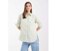 Vero Moda - Camicia Oxford oversize in cotone verde nebbia a righe doppie L