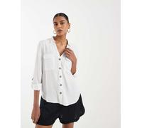 Vero Moda - Camicia stile utility in misto lino bianca con tasca sul davanti-Bianco XXS
