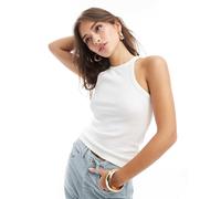 Vero Moda - Canotta bianca a coste con scollo a vogatore-Bianco XS