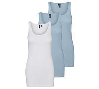 VERO MODA - Canotta da Donna, Confezione da 3 Pezzi Blu/Bianco (2 x Blu Nebbia/1 x Bianco Luminoso) M