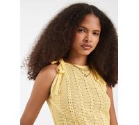 Vero Moda - Canotta in maglia all'uncinetto giallo oro con scollo a vogatore e allacciatura sulle spalle XS