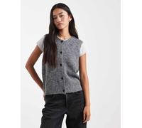 Vero Moda - Canotta in maglia soffice grigio scuro mélange a coste con bottoni XS