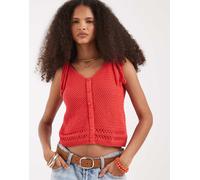 Vero Moda - Canottiera all'uncinetto rossa con bottoni sul davanti e spalline annodate-Rosso XXS