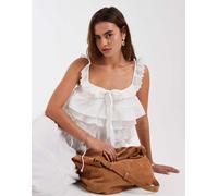Vero Moda - Canottiera bianca a balze con volant e pizzo in coordinato-Bianco XL
