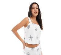 Vero Moda - Canottiera con stampa di conchiglie e scollo quadrato in coordinato-Bianco M