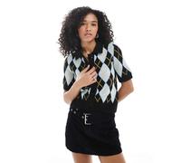 Vero Moda - Cardigan a maniche corte blu con stampa a rombi e colletto stile polo 2XL