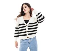 Vero Moda - Cardigan bianco e nero a righe pesante a coste con bottoni S