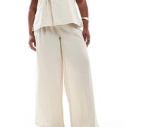 Vero Moda Curve - Pantaloni a fondo ampio a pieghe color crema in coordinato-Bianco 46