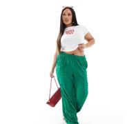 Vero Moda Curve - Pantaloni a fondo ampio verdi testurizzati-Verde 48