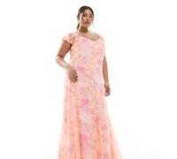 Vero Moda Curve - Smilla - Vestito alla caviglia rosa con stampa sfocata a fiori e maniche con volant 56