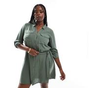Vero Moda Curve - Vestito camicia corto color kaki-Verde 54