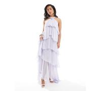 Vero Moda - Felicia - Vestito lungo allacciato al collo a balze lilla con decorazione floreale-Viola XL