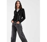 Vero Moda giacca biker in camoscio sintetico con effetto slavato nera-Nero 2XL