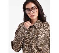 Vero Moda - Giacca di jeans oversize con stampa leopardata slavata-Multicolore XS