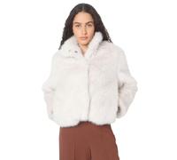 VERO MODA Giacca in Finta Pelliccia con Colletto alla Coreana Alto, Chiusura con Bottone a Pressione. Beige Panna