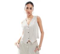 Vero Moda - Gilet in misto lino color pietra a righe in coordinato-Neutro XS