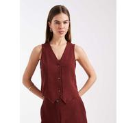 Vero Moda - Gilet sartoriale in misto lino bordeaux in coordinato-Rosso M