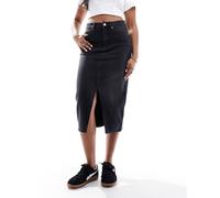 Vero Moda - Gonna al polpaccio in denim nero slavato con spacco sul davanti S
