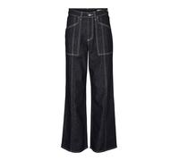 VERO MODA Jeans Wide-Fit Vita Alta e Gamba Morbida, Dettagli delle Cuciture a Vista e Chiusura con Zip e Bottone.