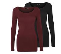 VERO MODA Maglia a Maniche Lunghe da Donna (Confezione da 2), Rosso/Nero (1 Porta Royale/1 Nero), XL