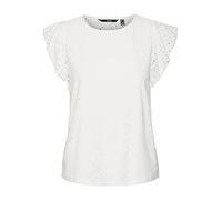 VERO MODA Maglia Camicia con Motivo a Buchi e Maniche a Farfalla Corte, Colore:Bianco, Taglia:M