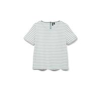 VERO MODA Maglietta da Donna a Righe con Scollo Rotondo, Design con Zip, Elasticizzata, Bianco Neve/Strisce: Grigio, M