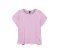 VERO MODA Maglietta da Donna alla Moda, Scollo Rotondo, con Pizzo Ricamato, BonBon, L