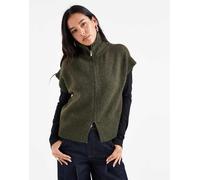 Vero Moda - Maglione a maniche corte color verde kaki con zip sul davanti S