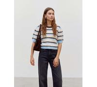 Vero Moda maglione a maniche corte lavorato a maglia a righe marroni e blu-Bianco XL