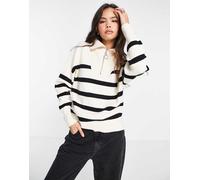 Vero Moda - Maglione bianco e nero a righe con zip-Multicolore M