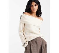 Vero Moda - Maglione color crema a coste con scollo alla Bardot risvoltato-Bianco M