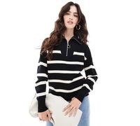 Vero Moda - Maglione con zip nero con righe color crema 2XL
