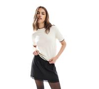 Vero Moda - Maglione crema a maniche corte con bordi a contrasto-Bianco 2XL
