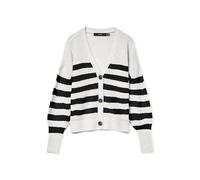 Vero Moda - Cardigan bianco e nero a righe pesante a coste con bottoni L