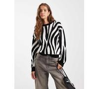 Vero Moda - Maglione jacquard nero e crema zebrato con scollo rotondo-Bianco 2XL