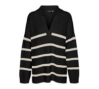 VERO MODA Maglione Lungo da Donna Vmluna LS Collo a V Ga Boo, Nero/a Strisce: Betulla, S