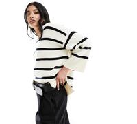 Vero Moda - Maglione morbido a righe bianche e nere con scollo a V-Bianco S