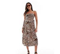 Vero Moda Maternity - Easy - Vestito alla caviglia arricciato leopardato con spalline sottili-Neutro S