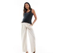Vero Moda Maternity - Pantaloni a fondo ampio in misto lino crema-Bianco XXL