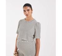 Vero Moda Maternity - T-shirt squadrata a maniche corte in jersey all'uncinetto nero e crema a righe in coordinato-Bianco L