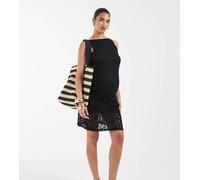 Vero Moda Maternity - Vestito corto senza maniche con scollo a barchetta in pizzo a fiori elasticizzato nero XS