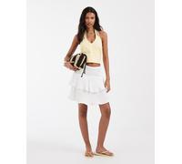 Vero Moda - Minigonna in mussola bianca con vita arricciata e volant-Bianco XL