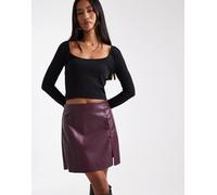 Vero Moda - Minigonna in pelle sintetica bordeaux con intaglio sul davanti-Rosso M