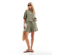 Vero Moda - Pantaloncini allacciati in vita in misto lino kaki in coordinato-Verde XS