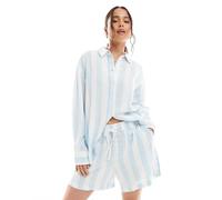 Vero Moda - Pantaloncini blu pallido a righe in misto lino in coordinato XS