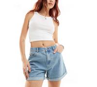 Vero Moda - Pantaloncini di jeans ampi azzurri con risvolti-Blu XS