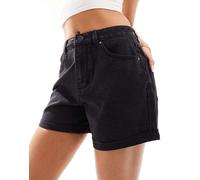 Vero Moda - Pantaloncini di jeans ampi nero slavato con risvolti XS