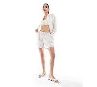Vero Moda - Pantaloncini svasati e ampi in misto lino bianchi a righe marroni in coordinato-Bianco S