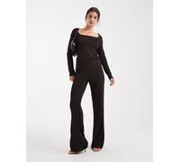 Vero Moda - Pantaloni a fondo ampio color cioccolato e rame glitterato in coordinato-Marrone XS