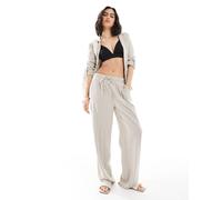 Vero Moda - Pantaloni a fondo ampio mix and match in misto lino color crema a righe in coordinato-Neutro 2XL